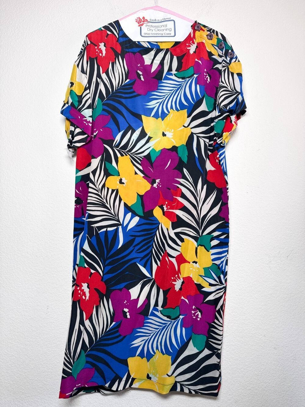 Vintage Christian Dior Silk Tropical Floral Shift Dress Size 14